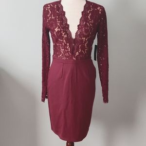 COPY - Lulu's Burgundy Lace long sleeve dress